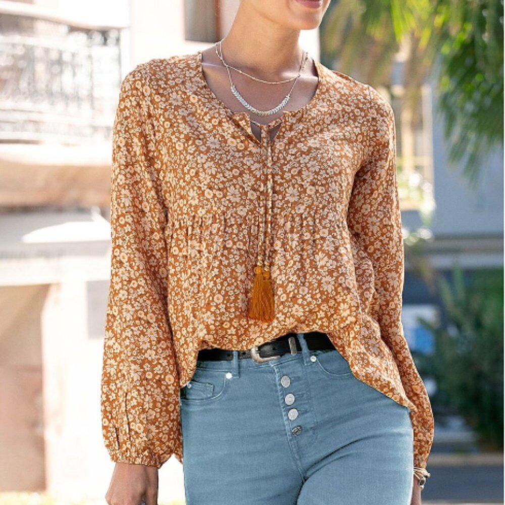 Lascana Floral Boho Blouse Size 14 Item X34540-14-BRMU